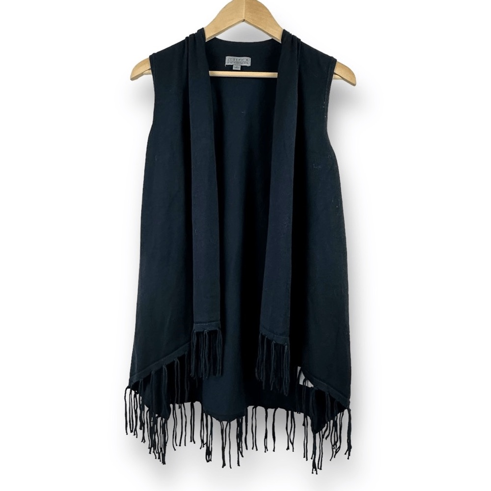 Joseph A Hippie Black Sleeveless Fringe Rayon/Nylon open vest Size Large